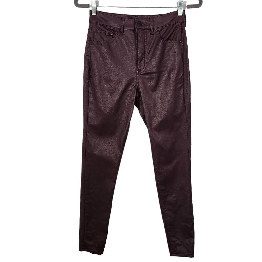 Express Oxblood Skinny High Rise Pants Size 2 Waxed Burgundy Jeans